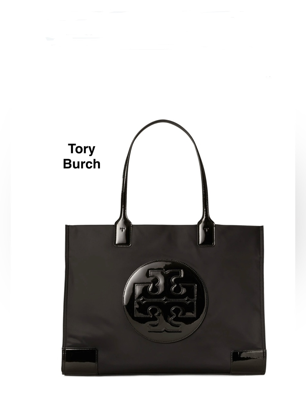 TORY BURCH ELLA NYLON & PATENT BLACK TOTE BAG⭐️⭐️⭐️⭐️